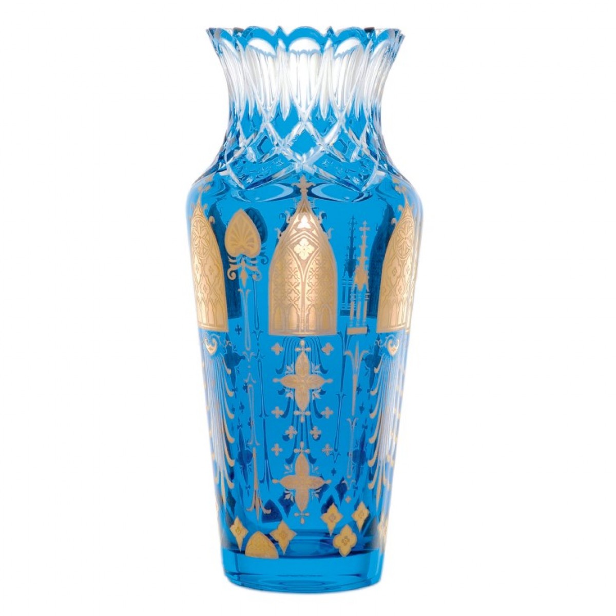 Flamboyant Vase, Clear Crystal Double-layered, Gold Engraving - Sky-blue (Numbered)