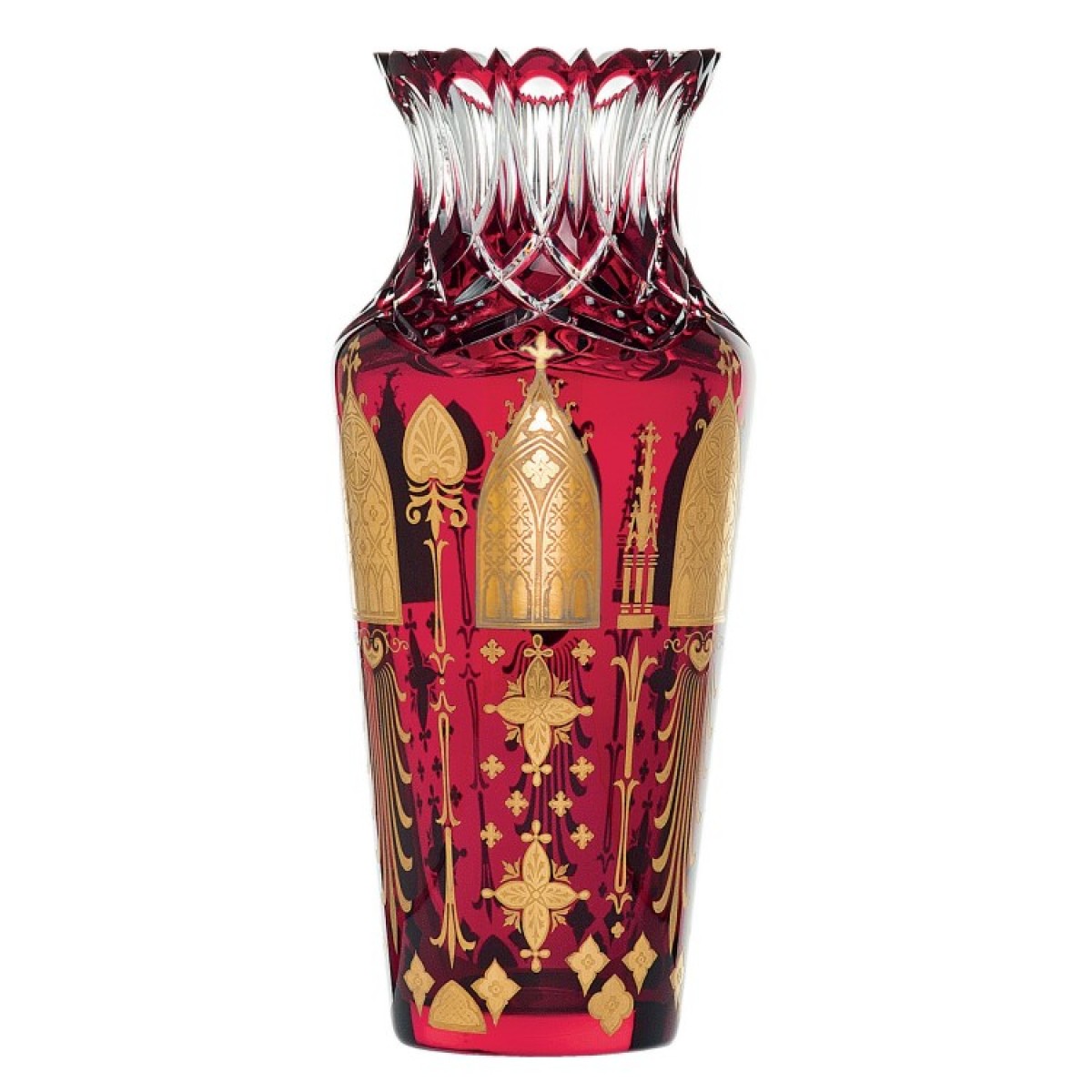 Flamboyant Vase, Clear Crystal Double-layered, Gold Engraving - Red (Numbered) | Highlight image