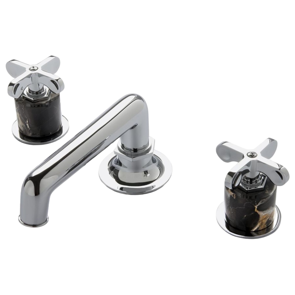 Henry Low Profile Three Hole Deck Mounted Lavatory Faucet with Portoro Cylinders and Metal Cross Handles | Highlight image