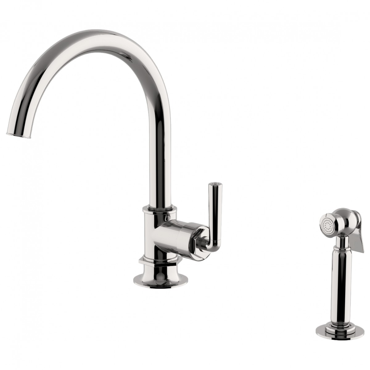 Henry One Hole Gooseneck Kitchen Faucet, Metal Lever Handle and Spray