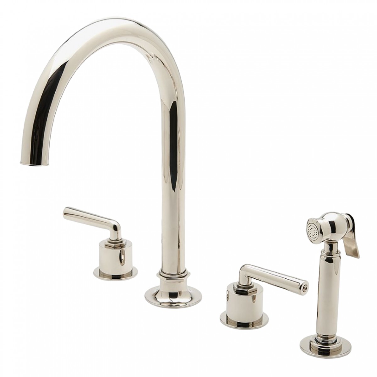 Henry Three Hole Gooseneck Kitchen Faucet, Metal Lever Handles and Spray