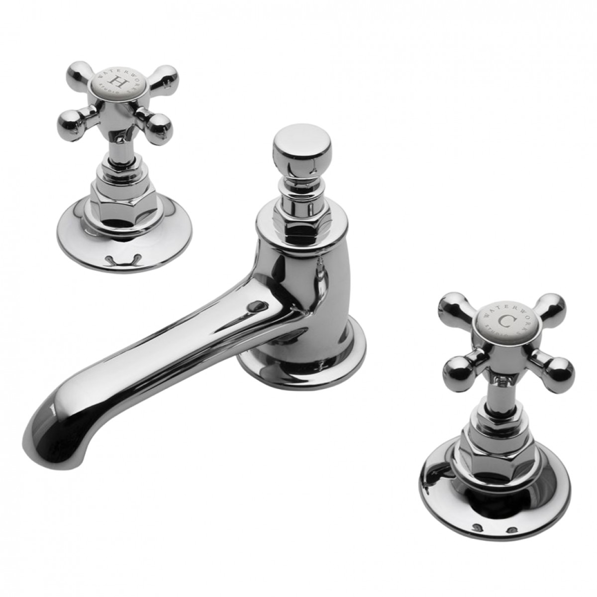 Highgate Low Profile Three Hole Deck Mounted Lavatory Faucet with Metal Cross Handles