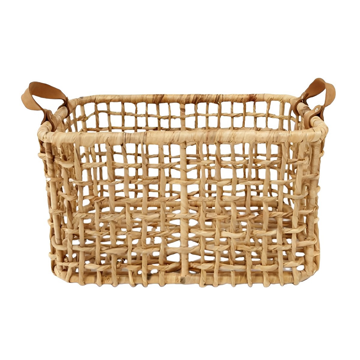 Hyacinth Large Rectangular Basket with Leather Handles