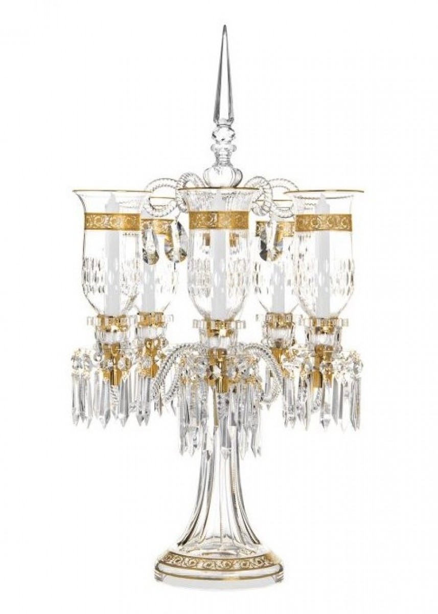 Thistle 5-Candle Candelabra Gold Engraving - Clear