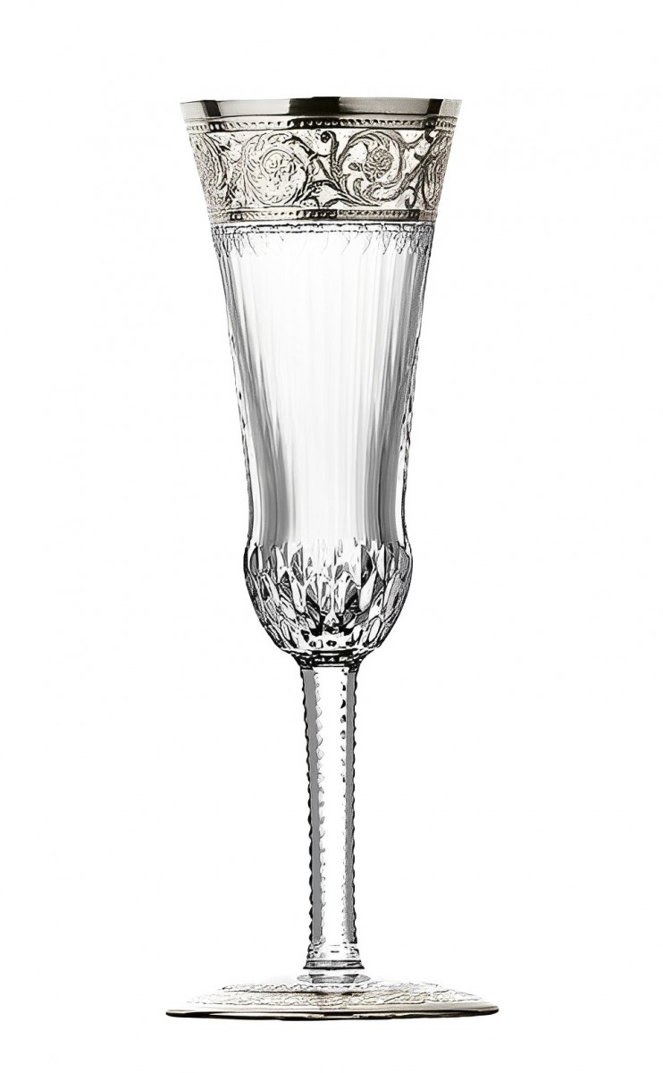 Thistle Champagne Flute Platinum Engraving - Clear