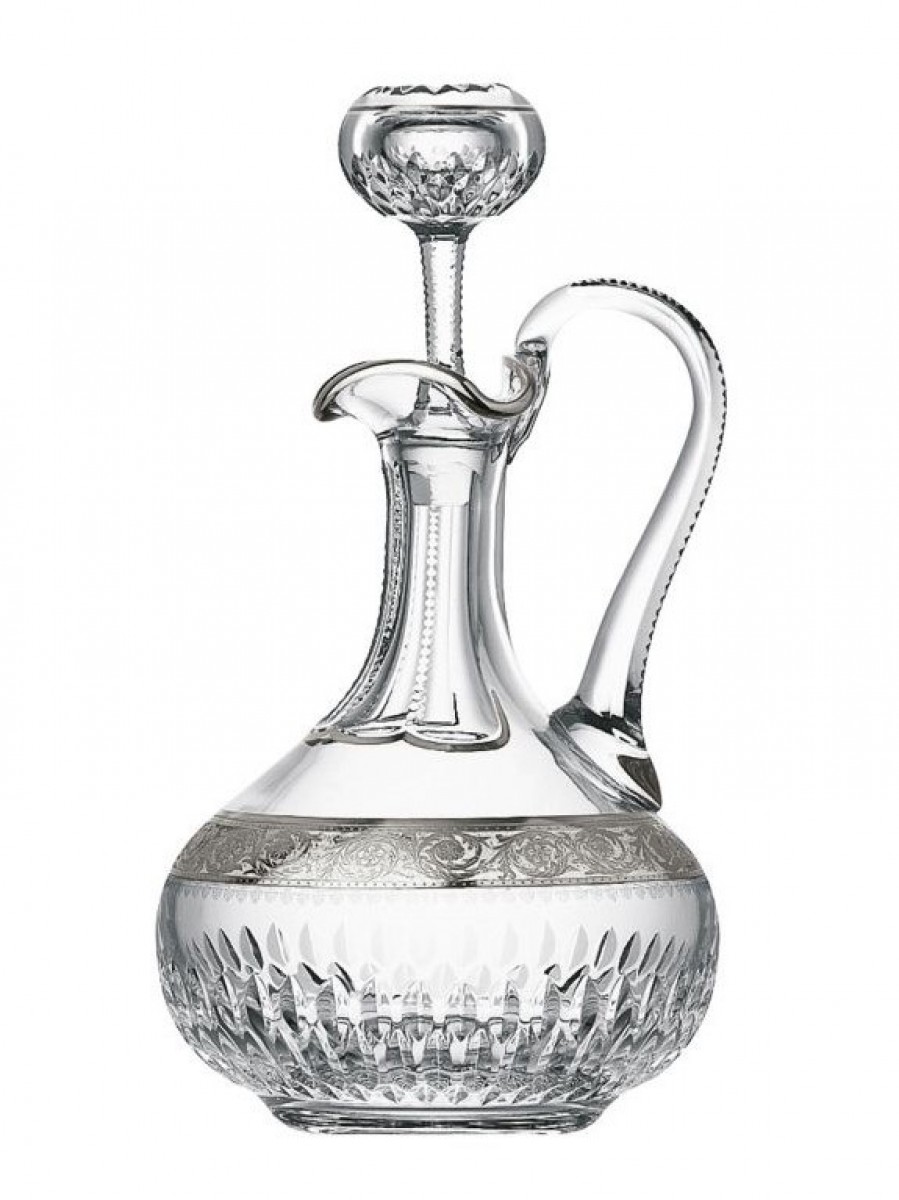 Thistle Wine Decanter with a Handle Platinum Engraving - Clear