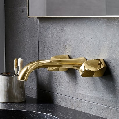 Isla Wall Mounted Lavatory Faucet with Metal Geode Handles | Highlight image 2