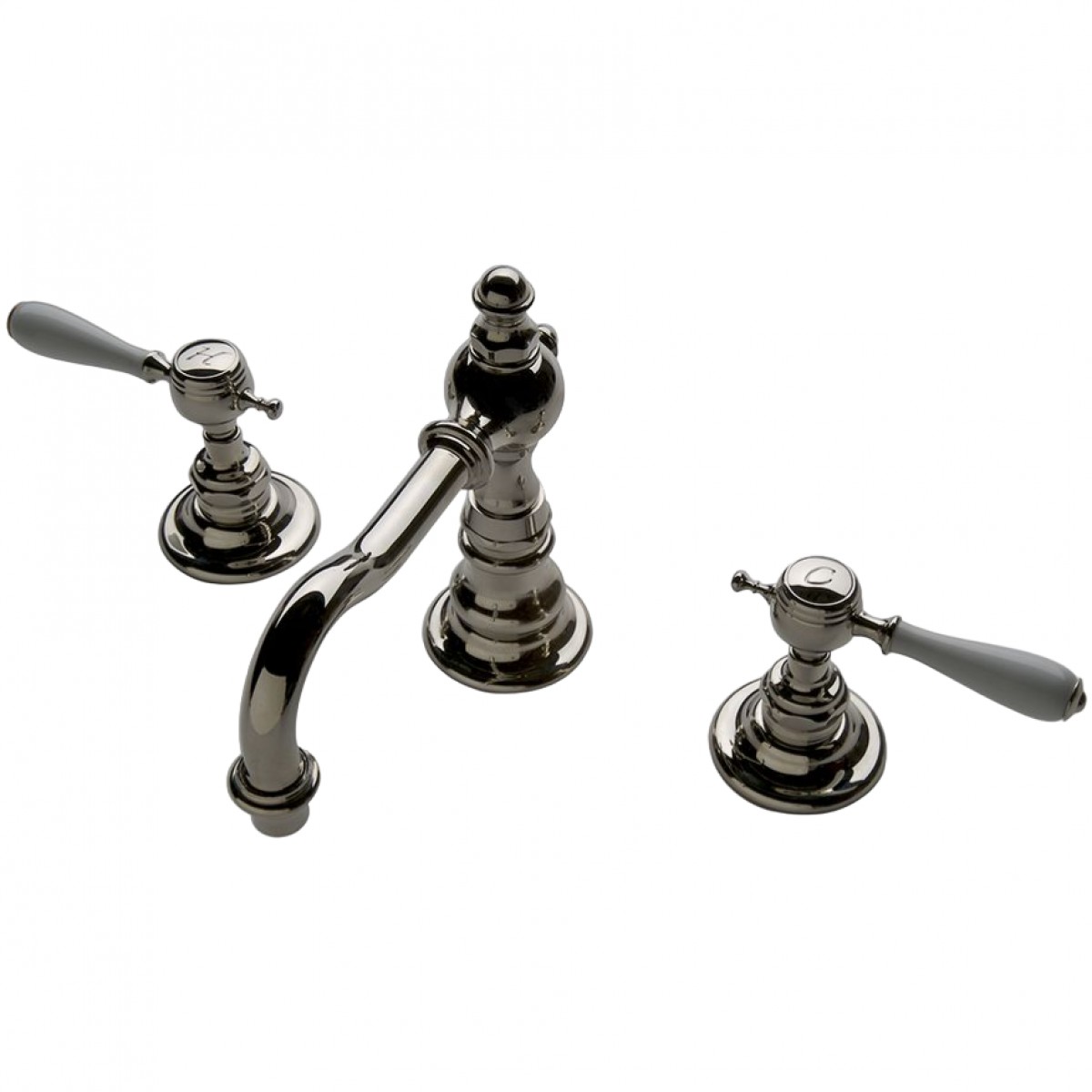 Julia High Profile Three Hole Deck Mounted Lavatory Faucet with White Porcelain Lever Handles