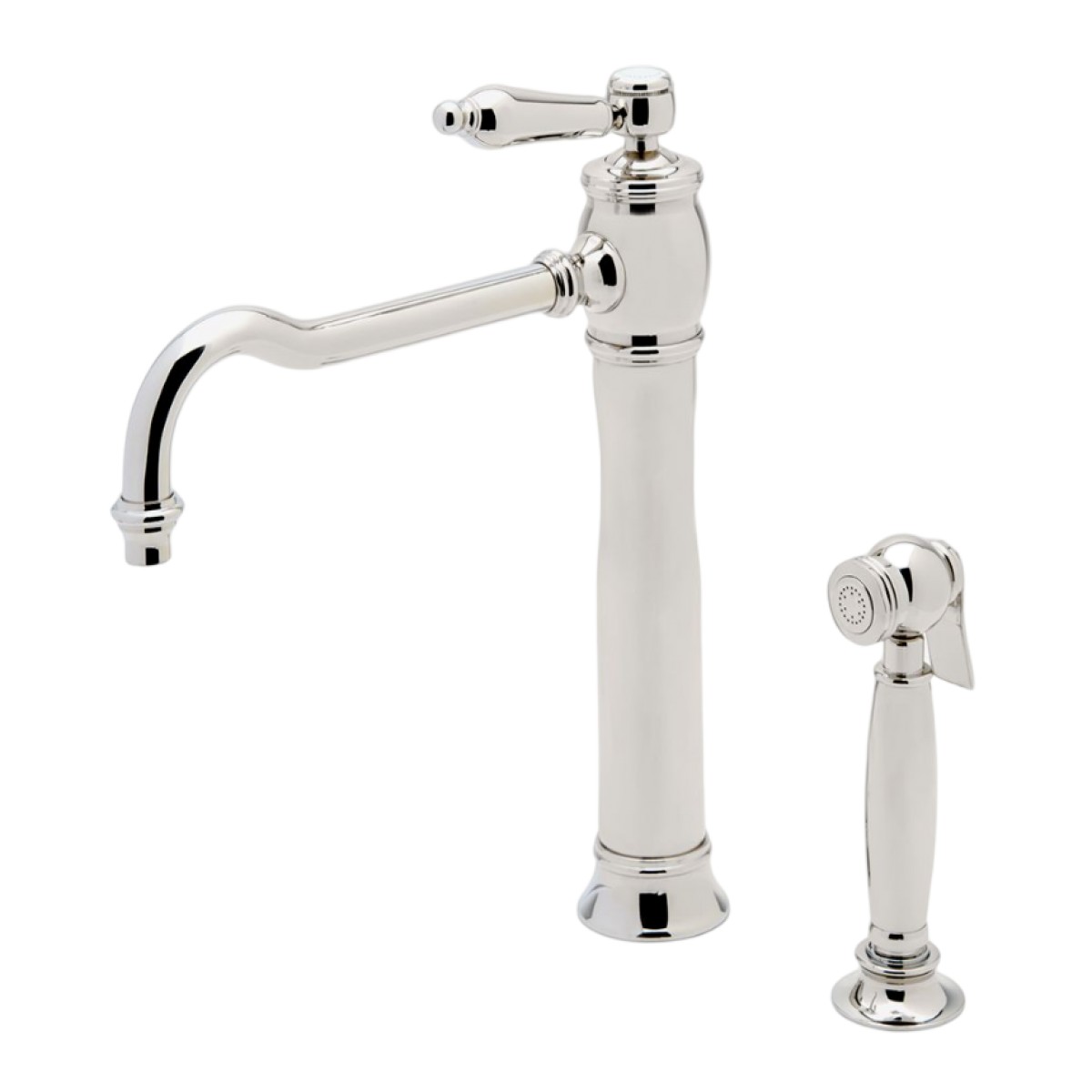 Julia One Hole High Profile Kitchen Faucet, Metal Lever Handle and Spray