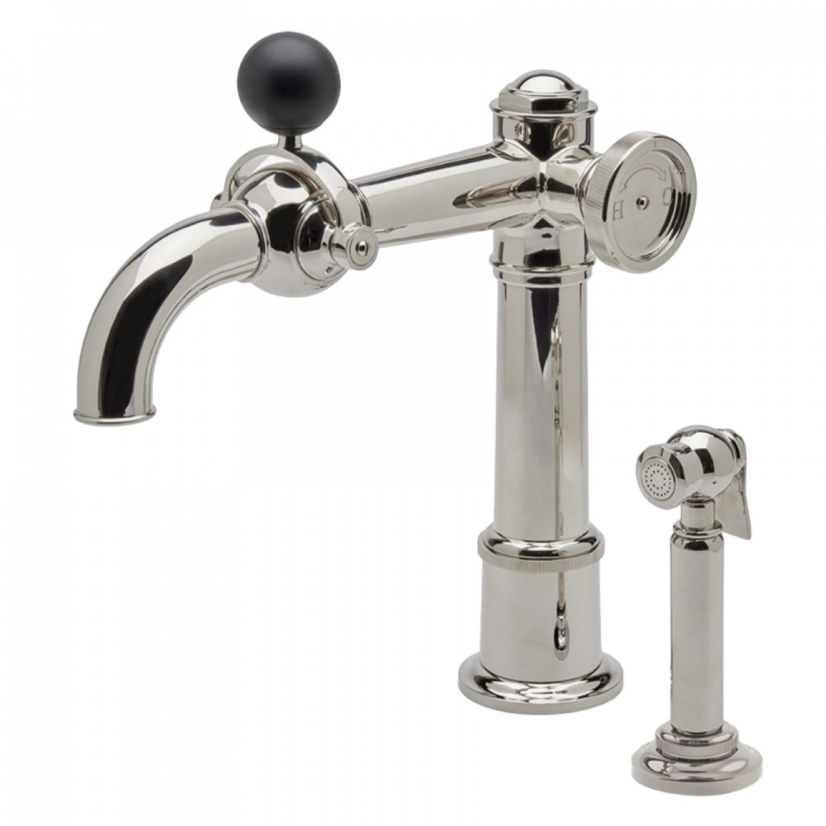 On Tap One Hole High Profile Kitchen Faucet with Metal Wheel, Ball Handle and Spray