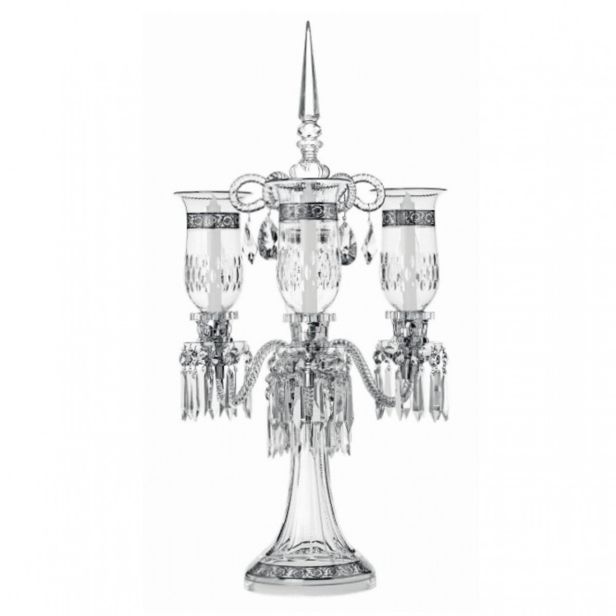 Thistle 3-Candle Candelabra Platinum Engraving - Clear