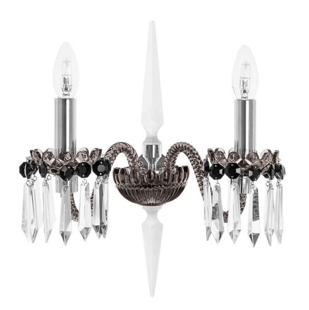 Arlequin 2-Light Sconce, Flannel-Grey and Clear Satin-Finished Crystal