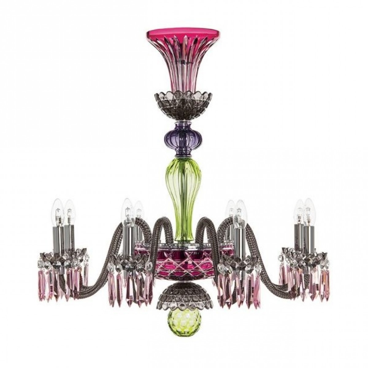 Arlequin 8-Light Chandelier - Amethyst, Chartreuse-green and Flannel-grey