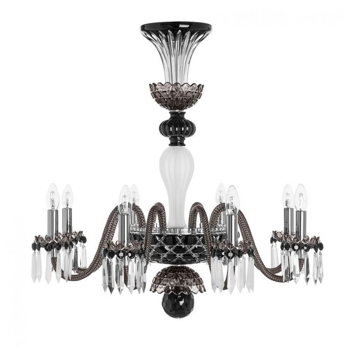 Arlequin 8-Light Chandelier - Black, Clear Satin-finished Crystal and Flannel-Grey | Highlight image