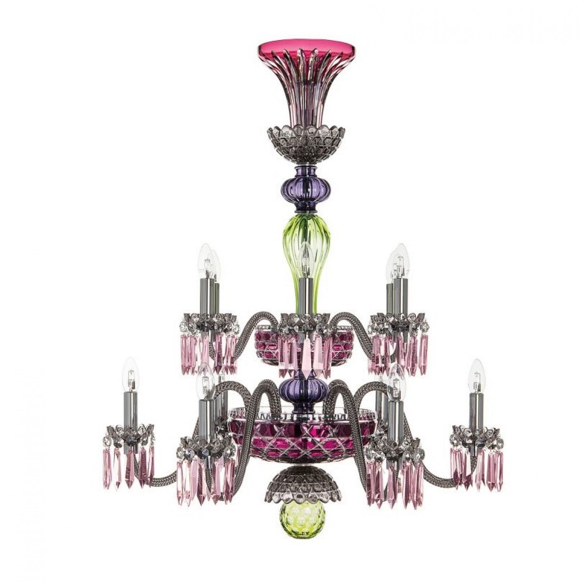 Arlequin 12-Light Chandelier - Amethyst, Chartreuse-Green and Flannel-Grey