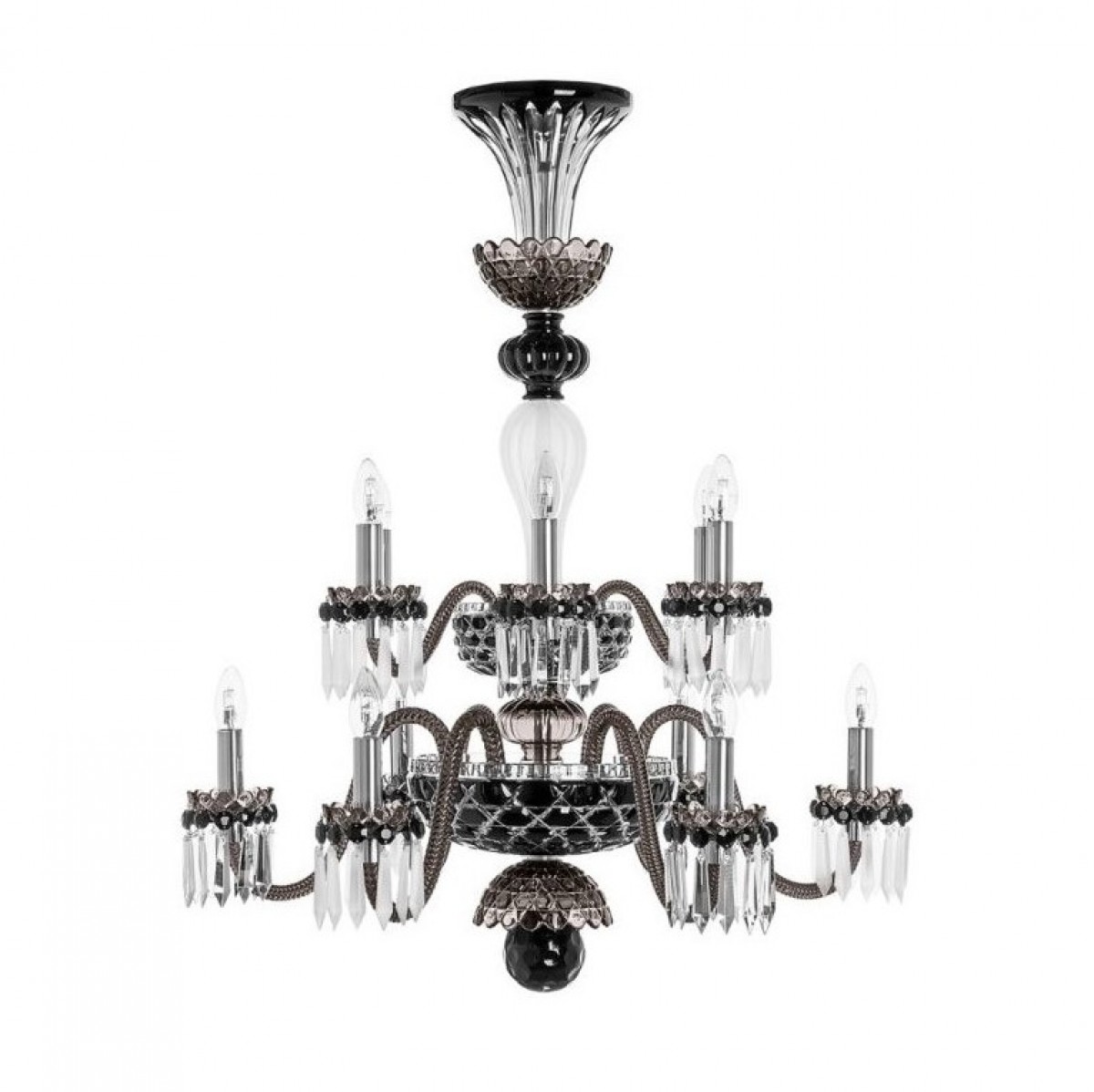 Arlequin 12-Light Chandelier - Black, Clear Satin-finished Crystal And Flannel-Grey