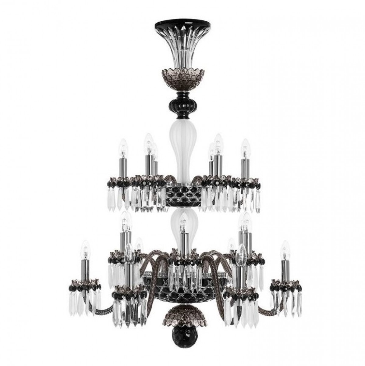 Arlequin 18-Light Chandelier - Black, Clear Satin-finished Crystal and Flannel-Grey