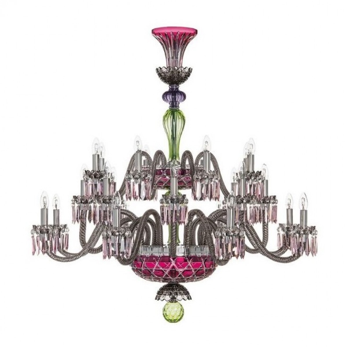 Arlequin 24-Light Chandelier - Amethyst, Chartreuse-Green and Flannel-Grey