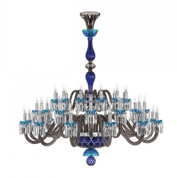 Saint-Louis Crystal Arlequin 12-Light Chandelier Sky Blue and Dark Blue