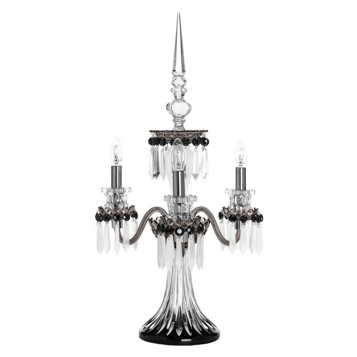 Arlequin 3-Light Candelabra - Black, Clear Satin-finished Crystal And Flannel-Grey | Highlight image