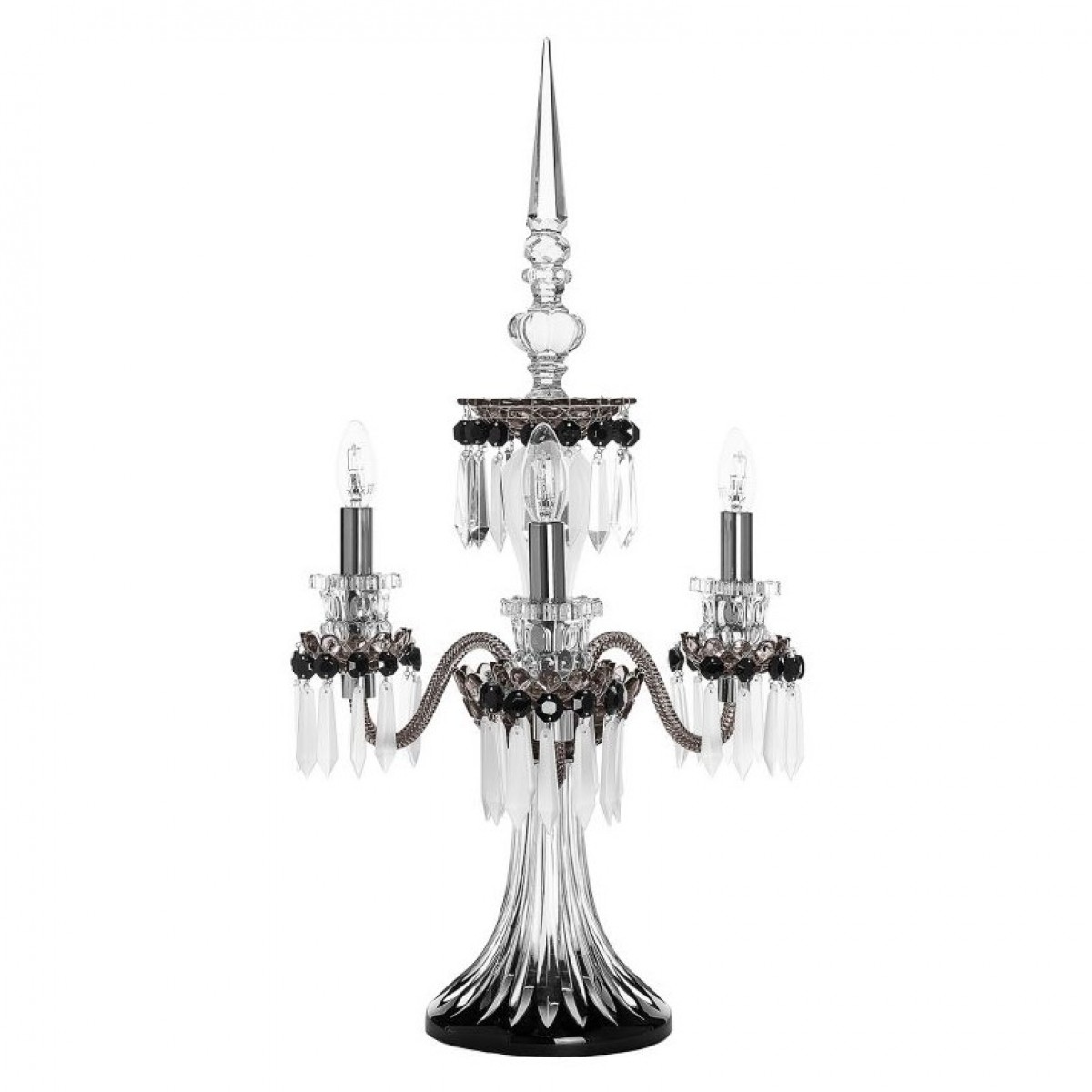 Arlequin 3-Light Candelabra - Black, Clear Satin-finished Crystal And Flannel-Grey