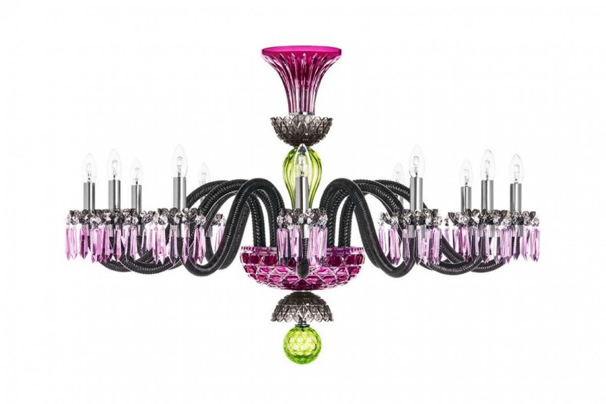 Arlequin 12-Light Horizontal Chandelier - Amethyst, Chartreuse-Green and Flannel-Grey