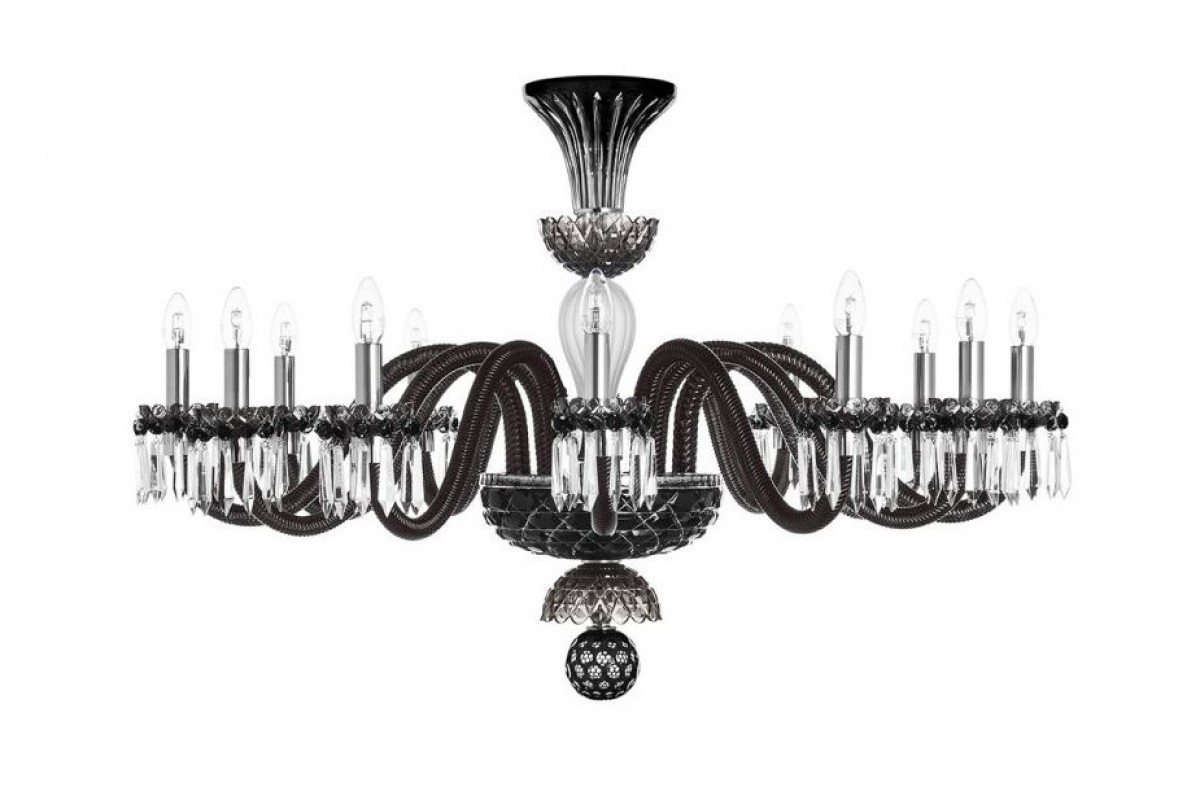 Arlequin 12-Light Horizontal Chandelier - Black, Clear Satin-finished Crystal And Flannel-Grey