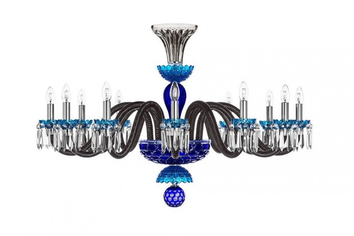 Arlequin 12-Light Horizontal Chandelier - Sky-Blue, Dark-Blue And Flannel-Grey