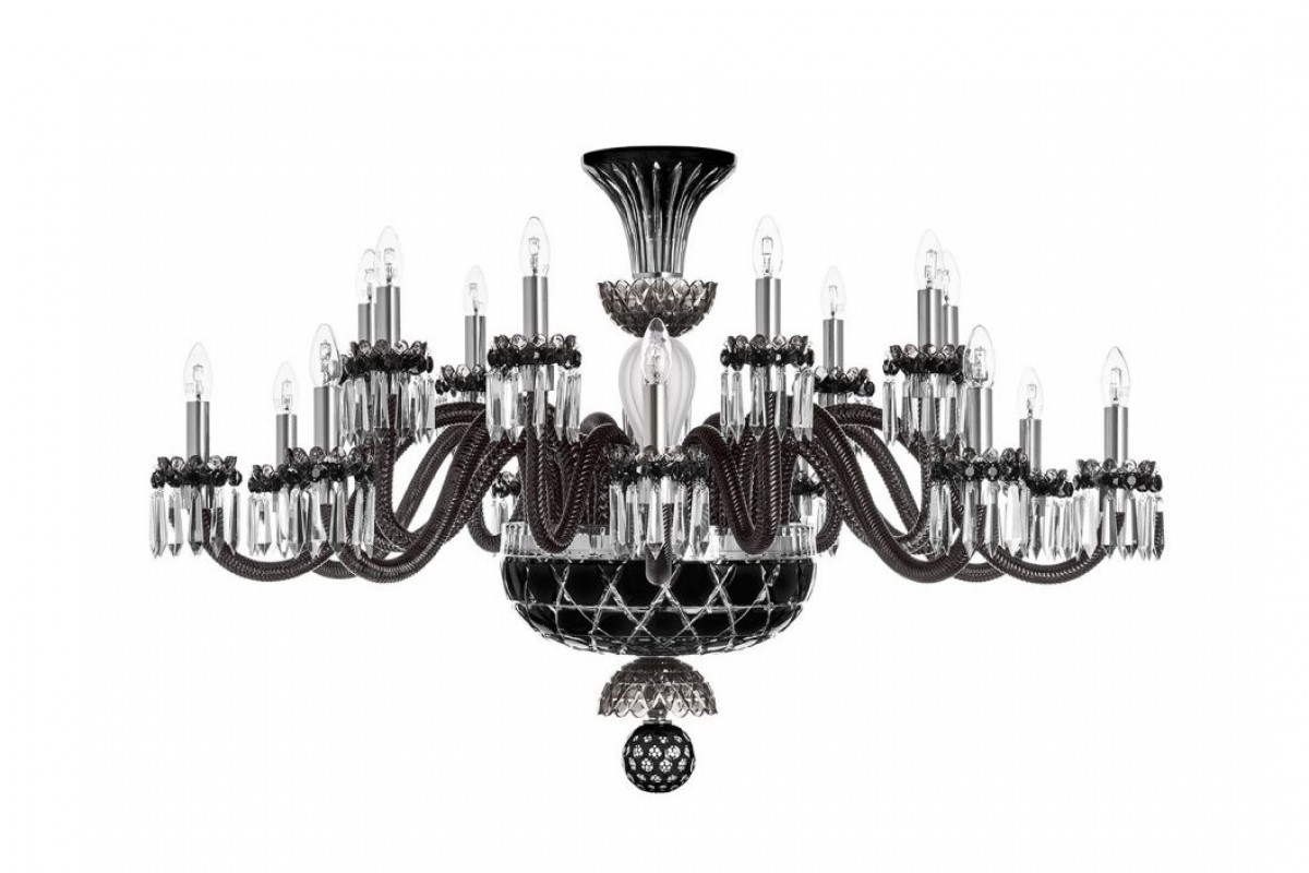 Arlequin 18-Light Horizontal Chandelier - Black, Clear Satin-finished Crystal And Flannel-Grey | Highlight image