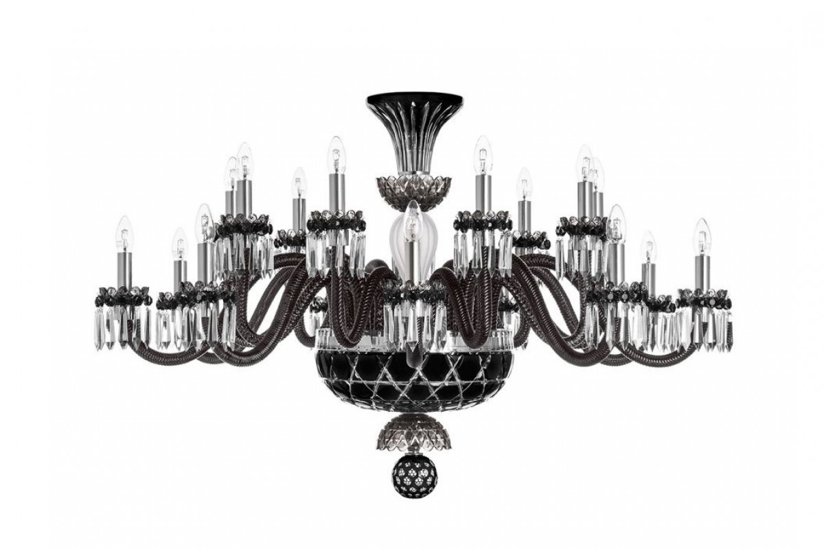 Arlequin 18-Light Horizontal Chandelier - Black, Clear Satin-finished Crystal And Flannel-Grey