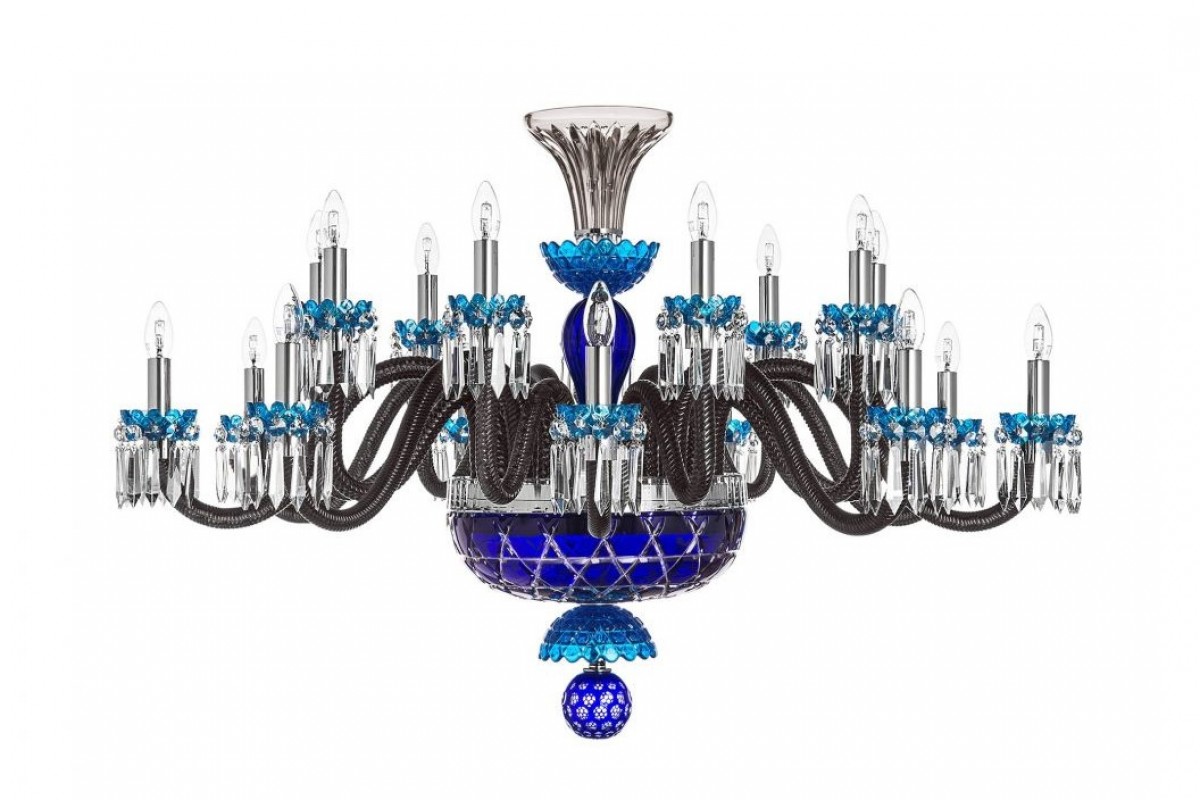 Arlequin 18-Light Horizontal Chandelier - Sky-Blue, Dark-Blue and Flannel-Grey