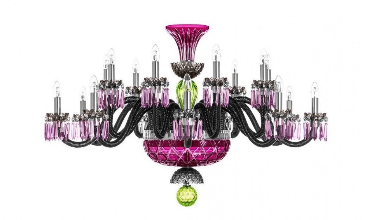 Arlequin 18-Light Horizontal Chandelier - Amethyst, Chartreuse-Green and Flannel-Grey