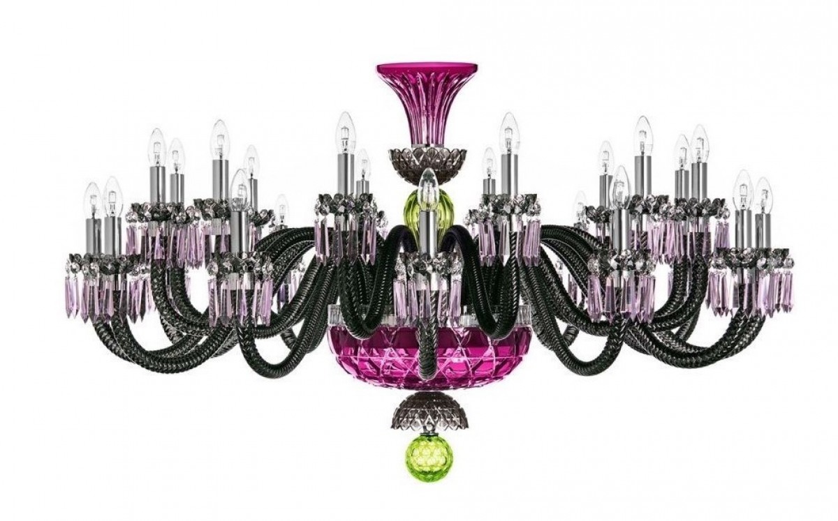 Arlequin 24-Light Horizontal Chandelier - Amethyst, Chartreuse-Green and Flannel-Grey