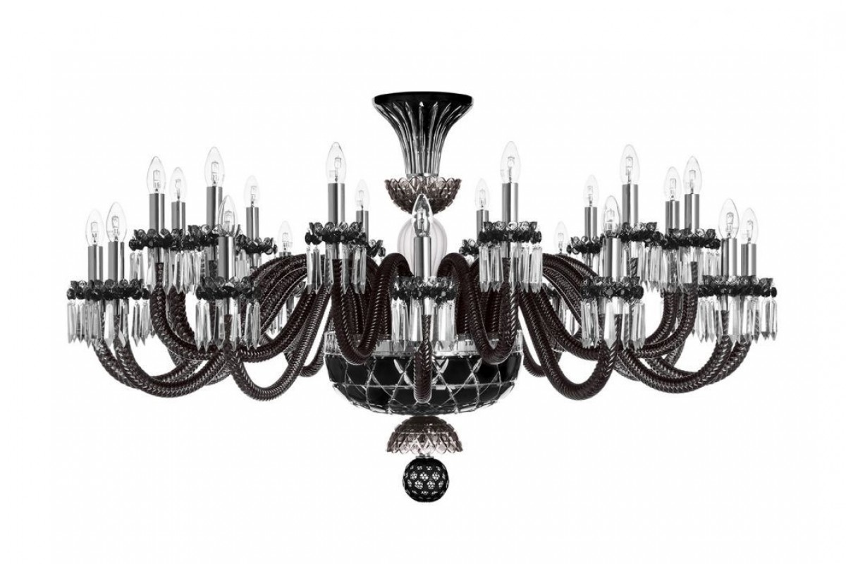 Arlequin 24-Light Horizontal Chandelier - Black, Clear Satin-finished Crystal And Flannel-Grey | Highlight image
