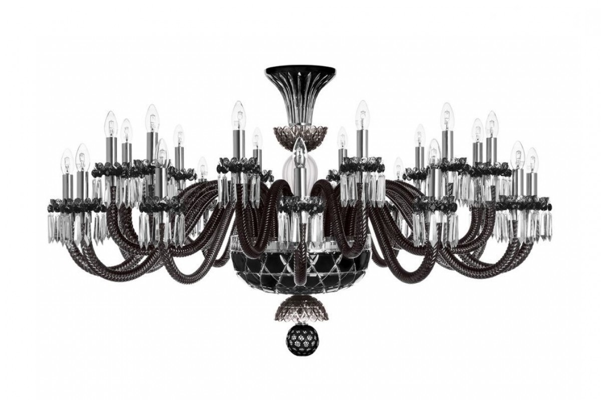 Arlequin 24-Light Horizontal Chandelier - Black, Clear Satin-finished Crystal And Flannel-Grey