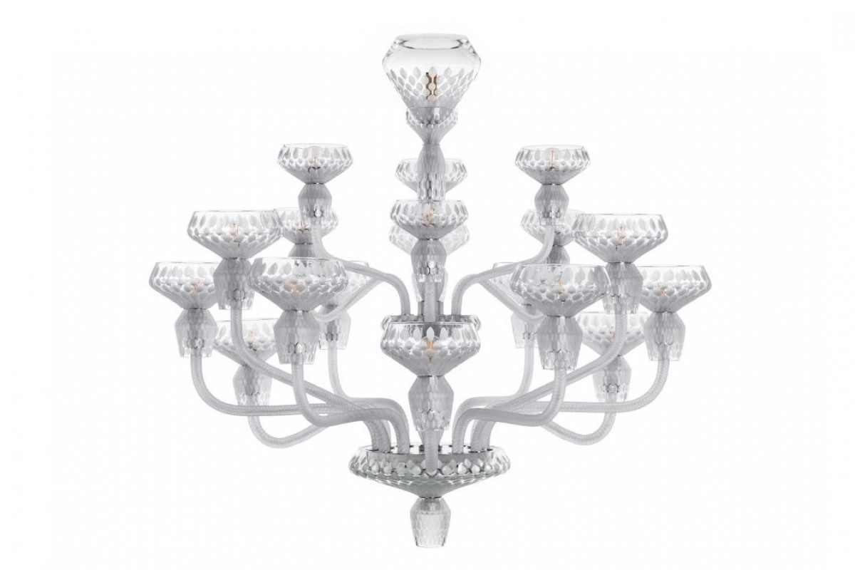 Folia 18-Light Chandelier - Satin-finished Clear Crystal and Chrome-Plated