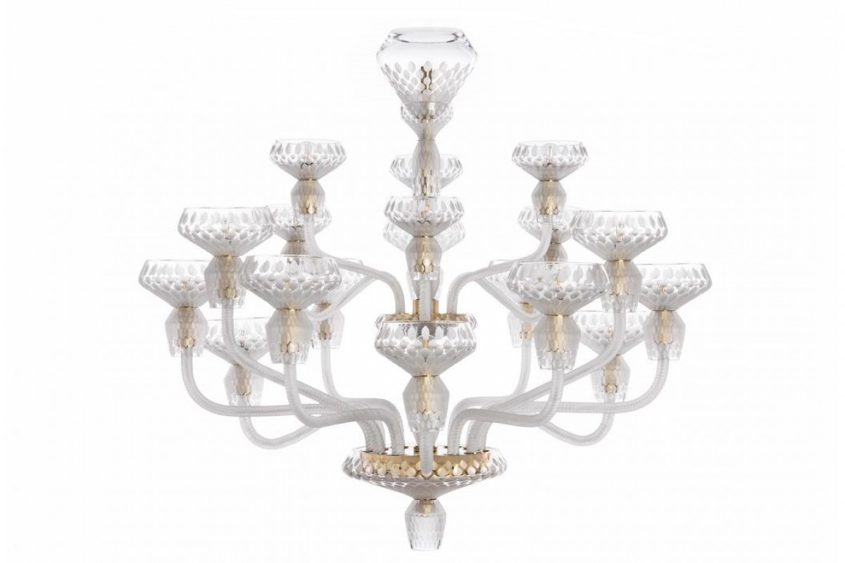 Folia 18-Light Chandelier - Satin-finished Clear Crystal and Golden