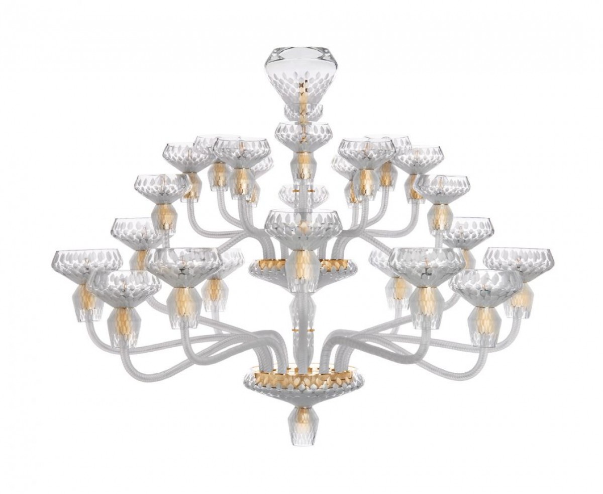 Folia 24-Light Chandelier - Satin-finished Clear Crystal and Golden