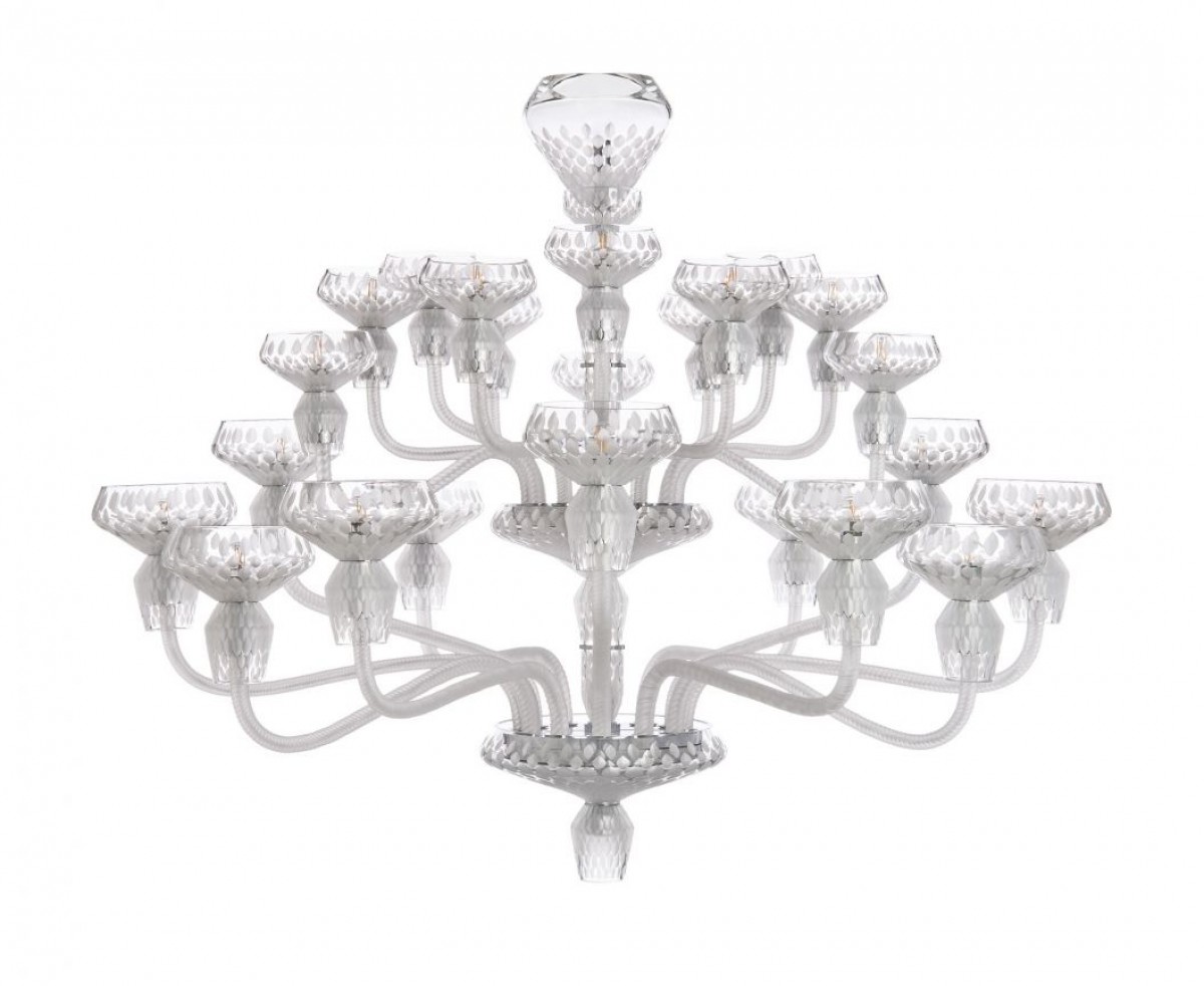 Folia 24-Light Chandelier - Satin-finished Clear Crystal and Chrome-Plated