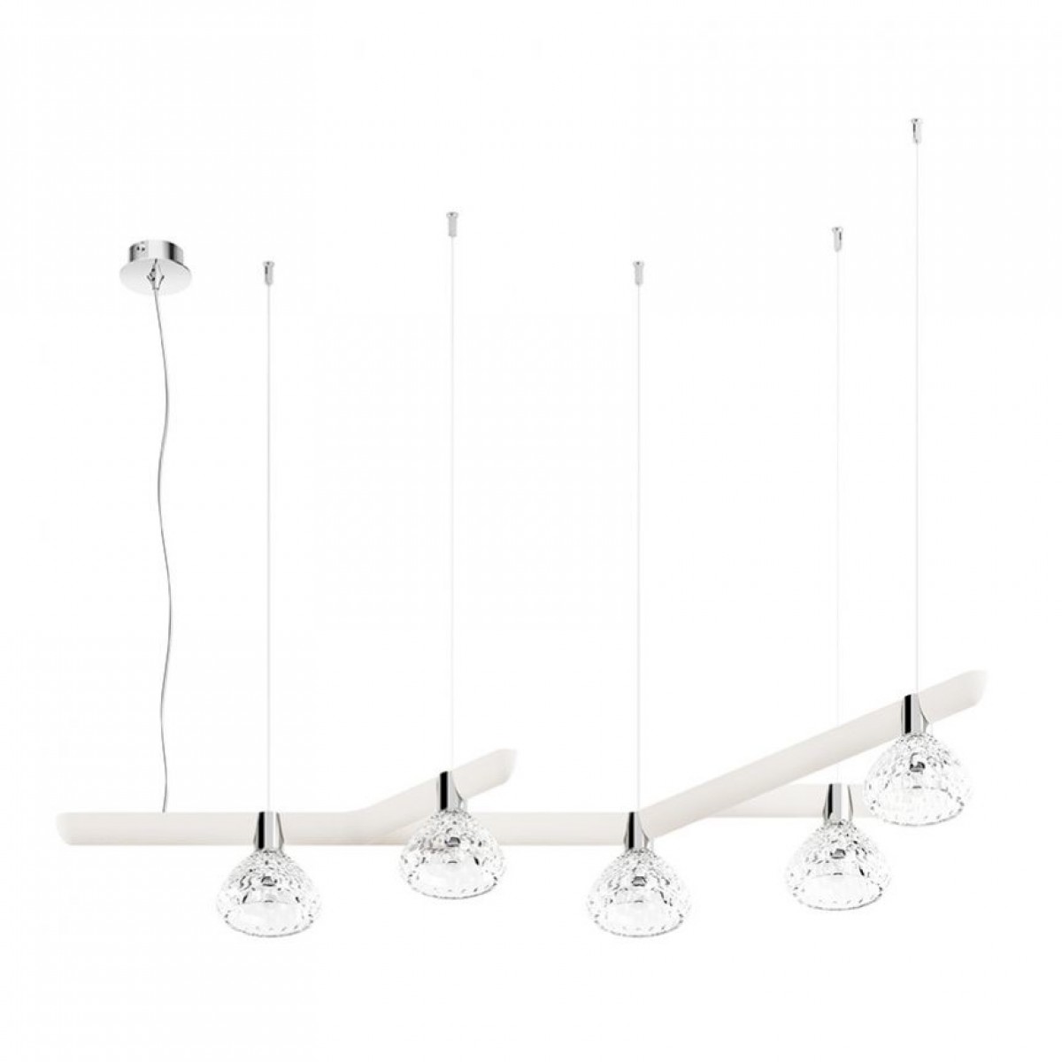 Folia 5-Light White Wood Pendant 45° Unit - Clear Crystal