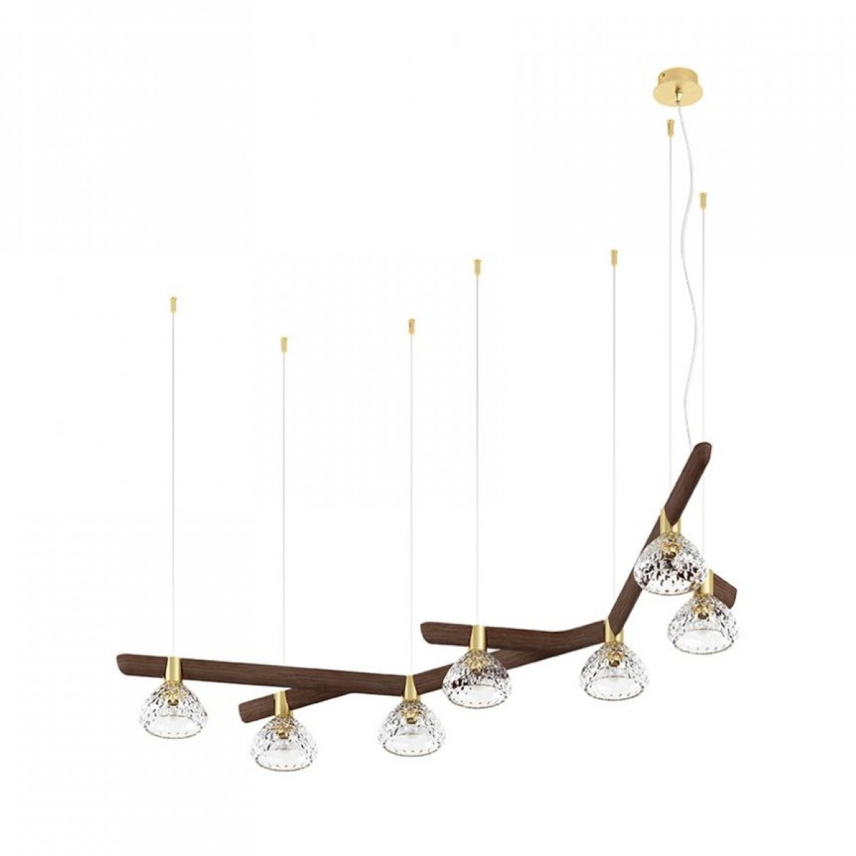 Folia 7-Light Dark Wood Pendant 45° Unit - Clear Crystal | Highlight image