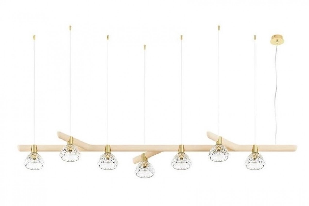 Folia 7-Light Light Wood Pendant Linear Unit - Clear Crystal