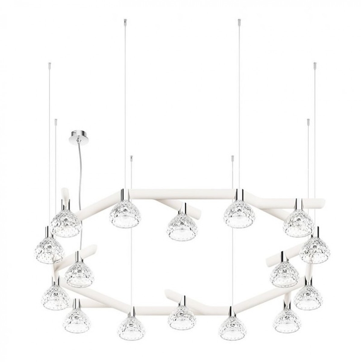 Folia 16-Light White Wood Pendant Circular Unit - Clear Crystal | Highlight image