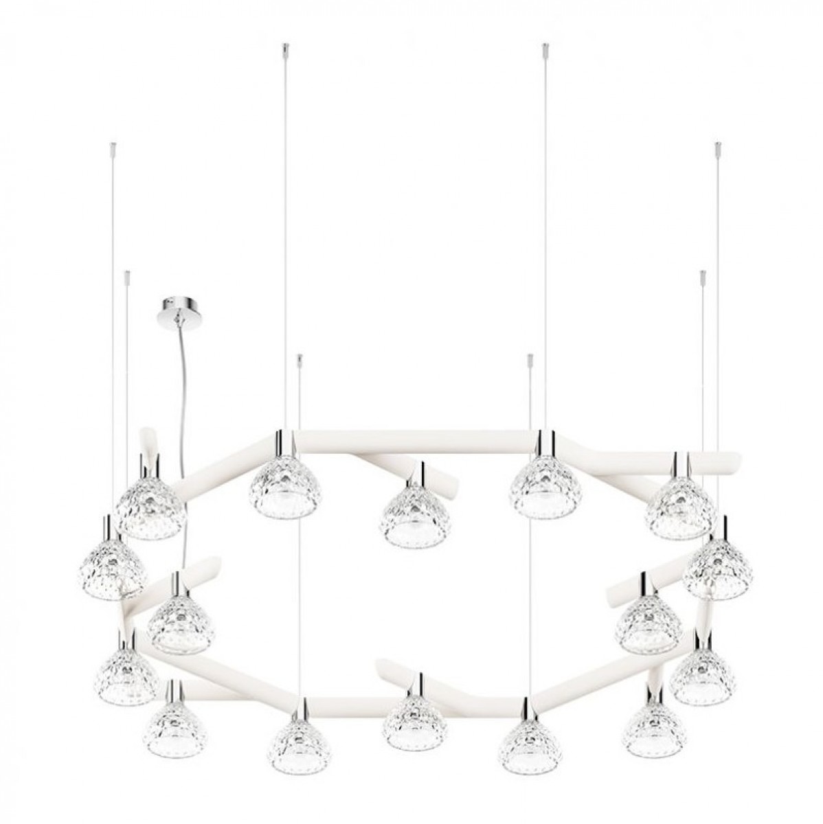 Folia 16-Light White Wood Pendant Circular Unit - Clear Crystal