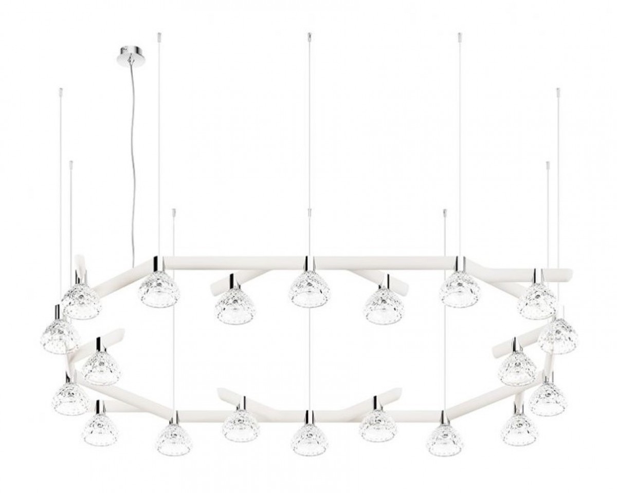 Folia 20-Light White Wood Pendant Oval Unit - Clear Crystal