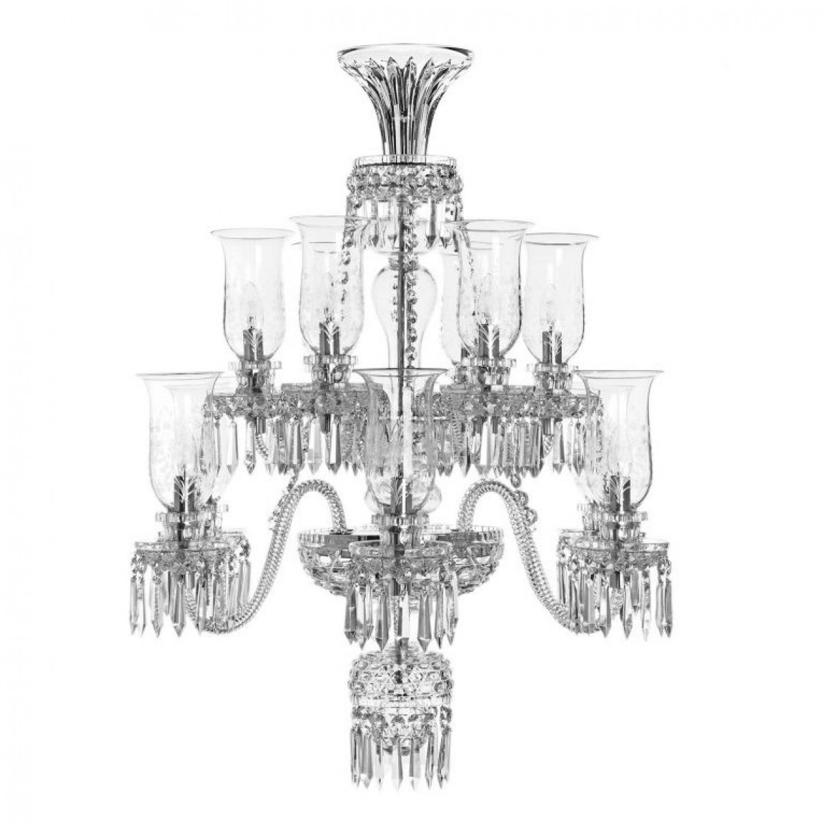 Royal 12-Light Short Chandelier with Lady Hurricanes - Clear