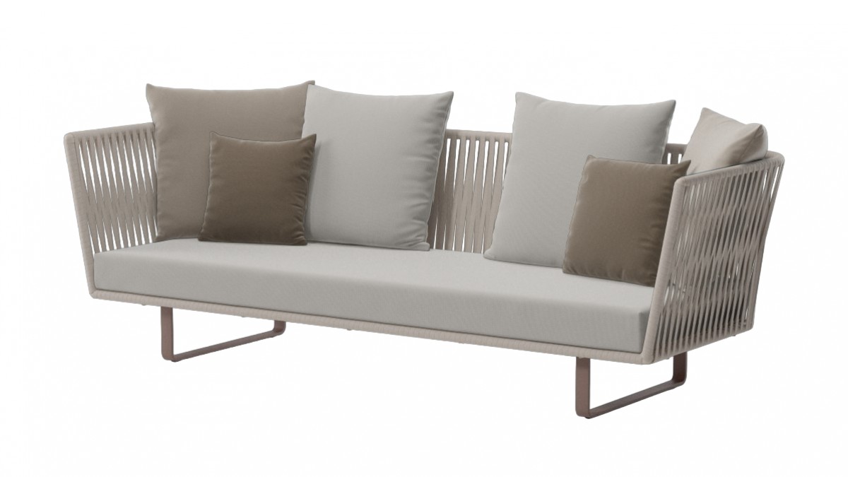 Bitta 3-Seater Sofa Bela Rope Aluminium Legs, with Seat Cushions and 6 Back Cushions