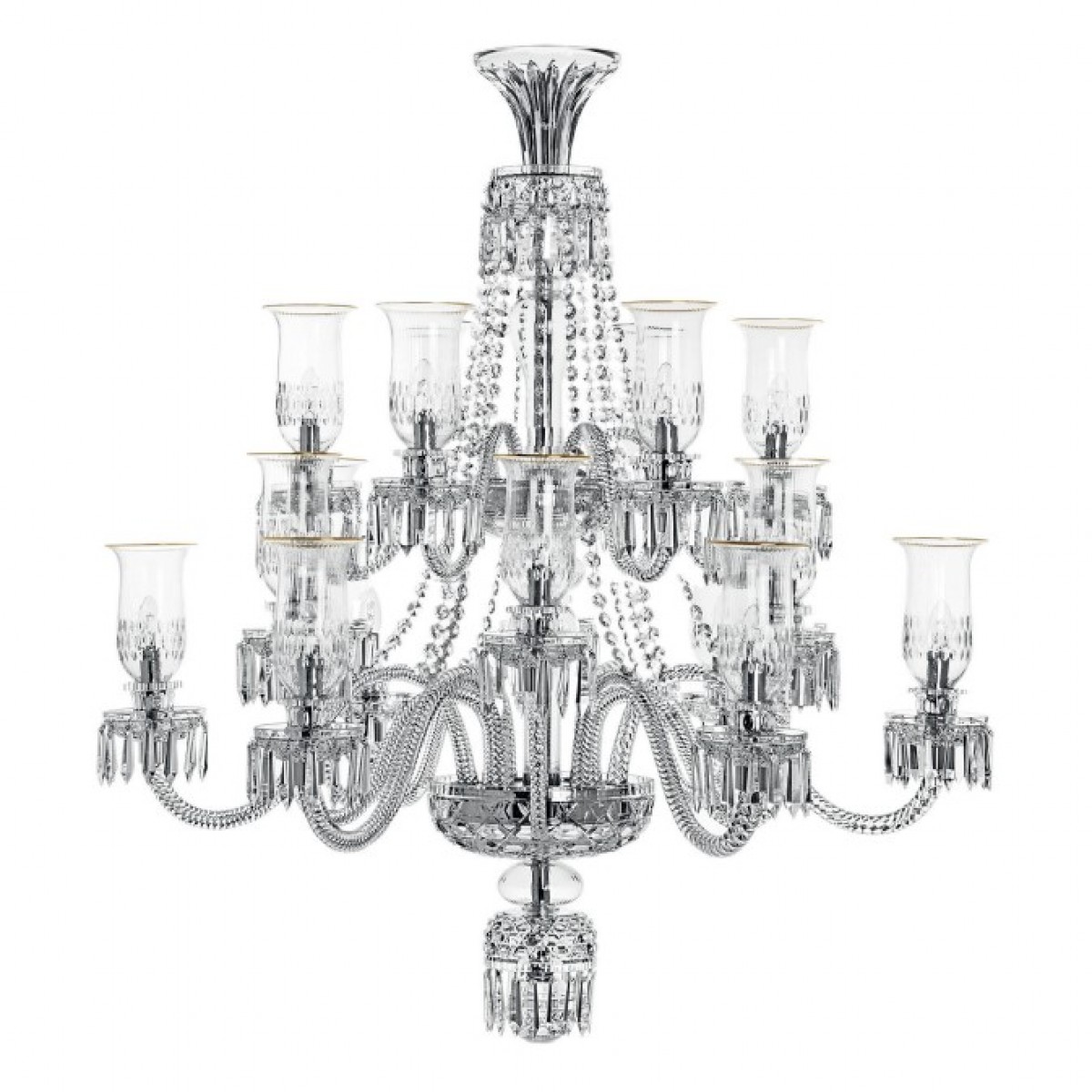 Royal 18-Light Short Chandelier with Gold Rim Apollo Hurricanes - Clear