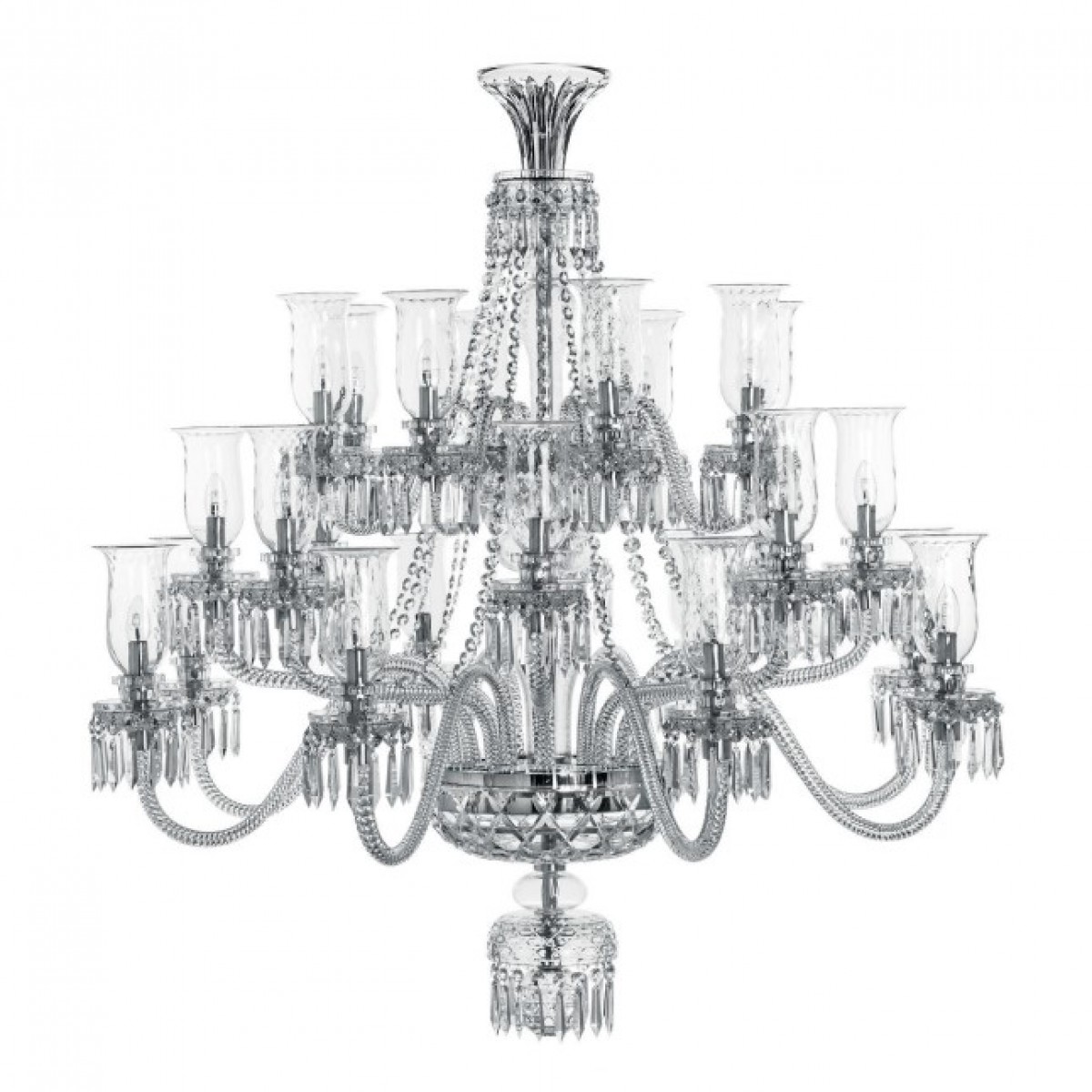 Royal 24-Light Short Chandelier with Mary Hurricanes - Clear