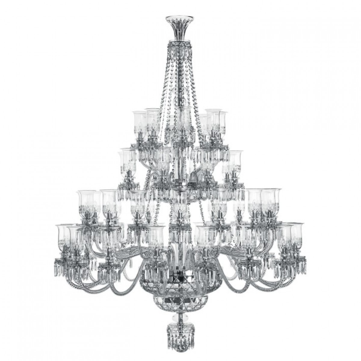 Royal 48-Light Long Chandelier with Apollo Hurricanes - Clear